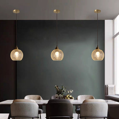 Traditional Vintage Leaf Prism Crackled Orb Diamond Glass Brass 1-Light Pendant Light For Living Room