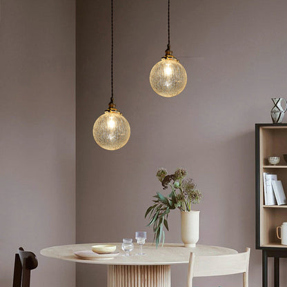 Traditional Vintage Leaf Prism Crackled Orb Diamond Glass Brass 1-Light Pendant Light For Living Room