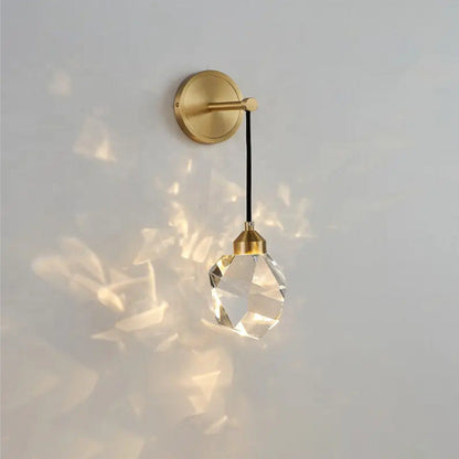 Modern Luxury Irregular Diamond Round Crystal Copper LED Wall Sconce Lamp For Living Room