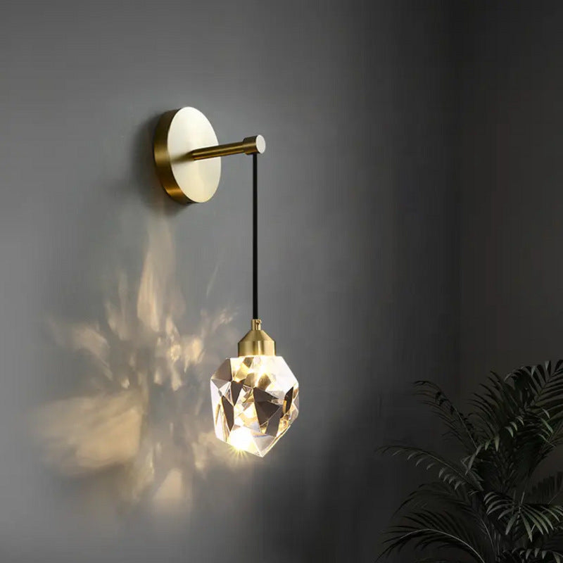 Modern Luxury Irregular Diamond Round Crystal Copper LED Wall Sconce Lamp For Living Room