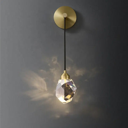 Modern Luxury Irregular Diamond Round Crystal Copper LED Wall Sconce Lamp For Living Room