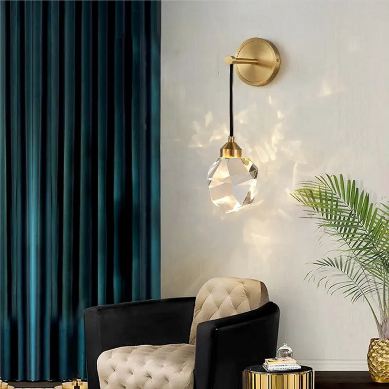 Modern Luxury Irregular Diamond Round Crystal Copper LED Wall Sconce Lamp For Living Room