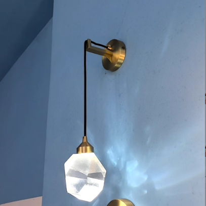 Modern Luxury Irregular Diamond Round Crystal Copper LED Wall Sconce Lamp For Living Room