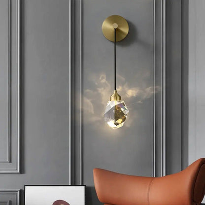Modern Luxury Irregular Diamond Round Crystal Copper LED Wall Sconce Lamp For Living Room