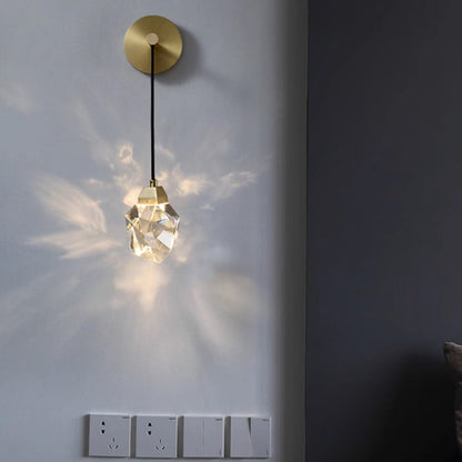 Modern Luxury Irregular Diamond Round Crystal Copper LED Wall Sconce Lamp For Living Room