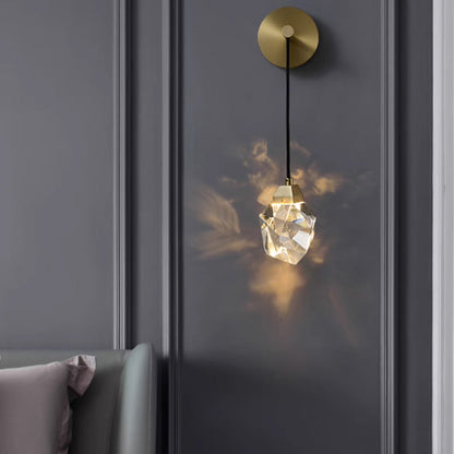 Modern Luxury Irregular Diamond Round Crystal Copper LED Wall Sconce Lamp For Living Room