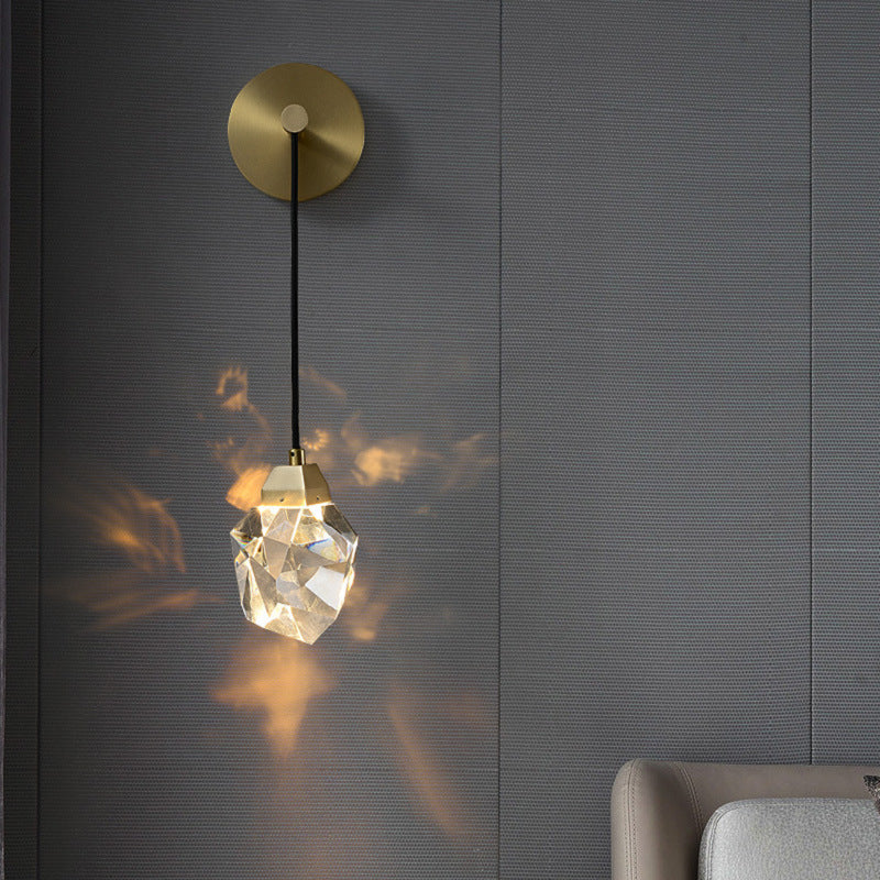 Modern Luxury Irregular Diamond Round Crystal Copper LED Wall Sconce Lamp For Living Room