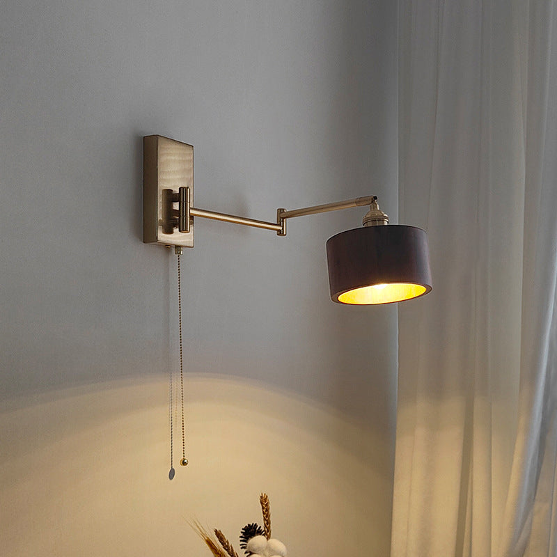 現代的なスカンジナビアの丸柱、回転可能な木製メタル1ライト壁取り付け用燭台ランプ、寝室用