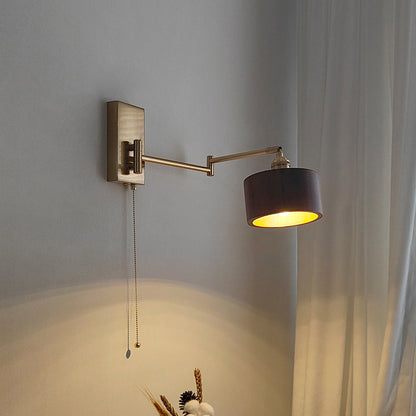 現代的なスカンジナビアの丸柱、回転可能な木製メタル1ライト壁取り付け用燭台ランプ、寝室用