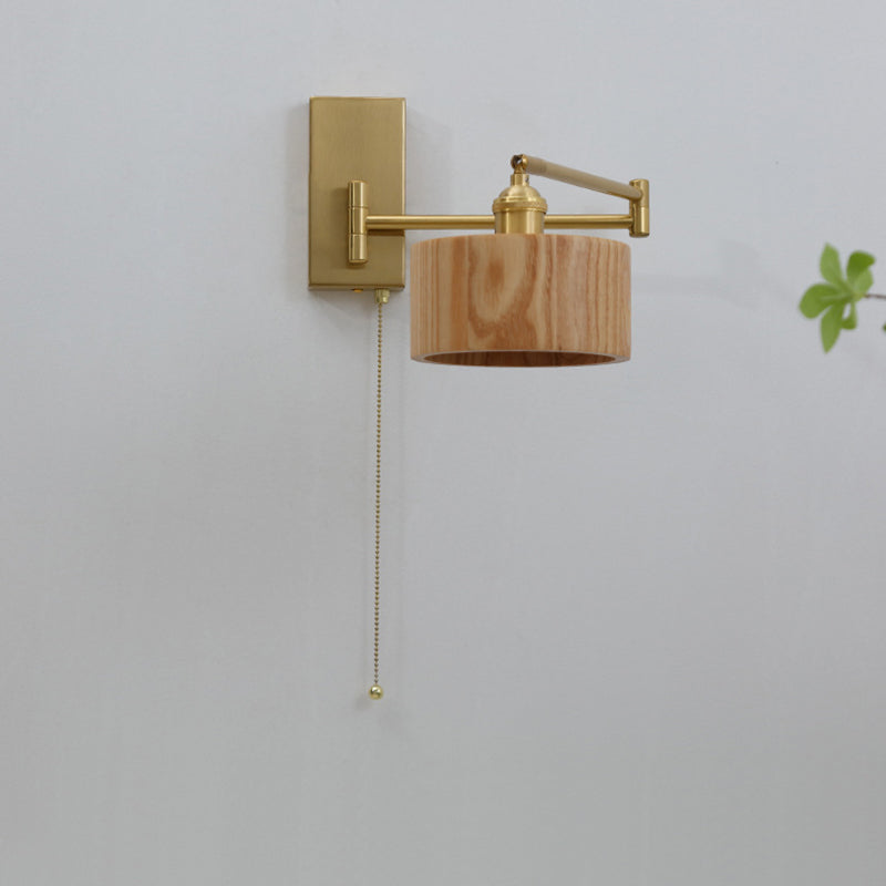 現代的なスカンジナビアの丸柱、回転可能な木製メタル1ライト壁取り付け用燭台ランプ、寝室用