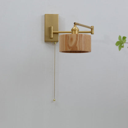 現代的なスカンジナビアの丸柱、回転可能な木製メタル1ライト壁取り付け用燭台ランプ、寝室用