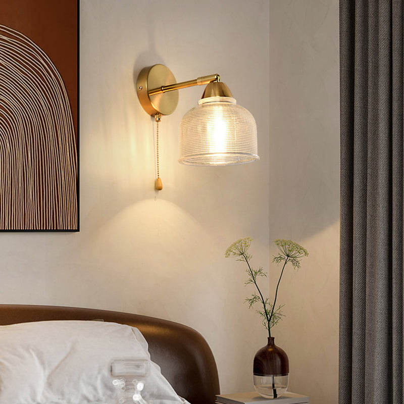 Contemporary Scandinavian Magic Bean Wave Pleat Round Glass Hardware 1-Light Wall Sconce Lamp For Living Room