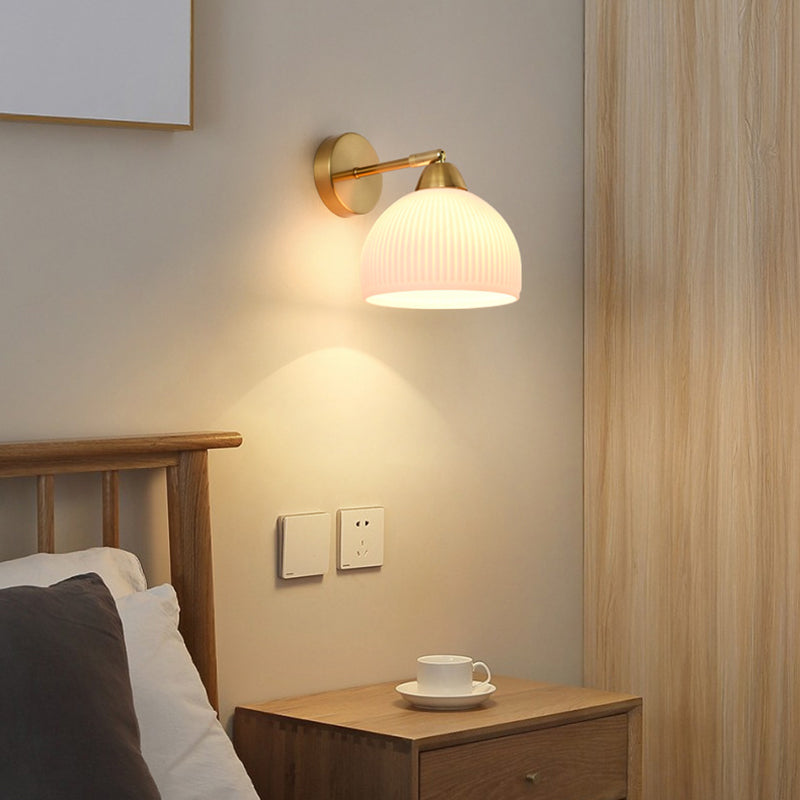 Contemporary Scandinavian Magic Bean Wave Pleat Round Glass Hardware 1-Light Wall Sconce Lamp For Living Room