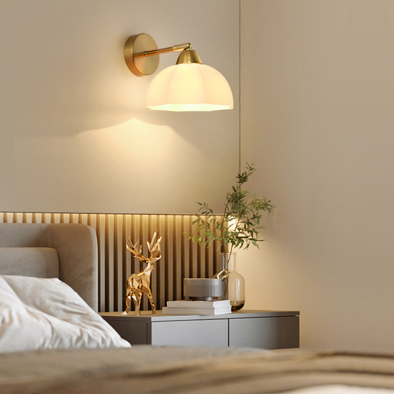 Contemporary Scandinavian Magic Bean Wave Pleat Round Glass Hardware 1-Light Wall Sconce Lamp For Living Room