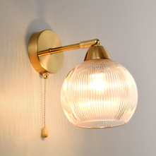 Contemporary Scandinavian Magic Bean Wave Pleat Round Glass Hardware 1-Light Wall Sconce Lamp For Living Room