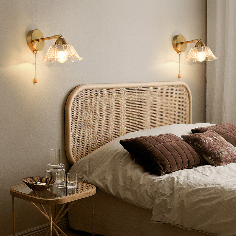 Contemporary Scandinavian Floral Round Adjustable Glass Hardware 1-Light Wall Sconce Lamp For Living Room