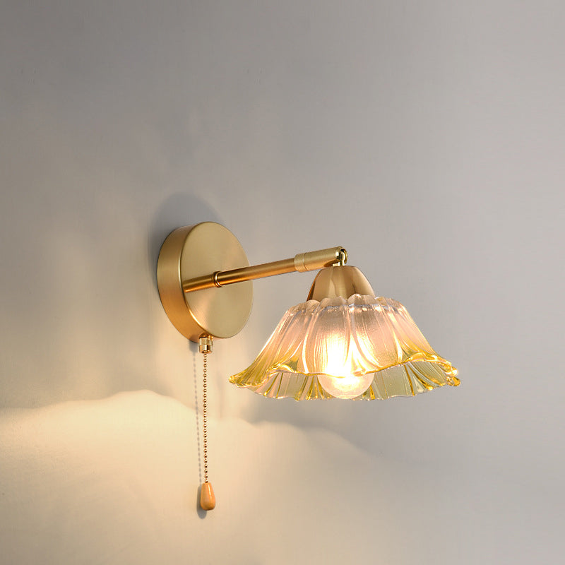 Contemporary Scandinavian Floral Round Adjustable Glass Hardware 1-Light Wall Sconce Lamp For Living Room