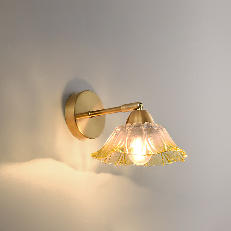 Contemporary Scandinavian Floral Round Adjustable Glass Hardware 1-Light Wall Sconce Lamp For Living Room