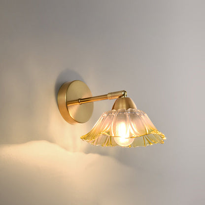 Contemporary Scandinavian Floral Round Adjustable Glass Hardware 1-Light Wall Sconce Lamp For Living Room