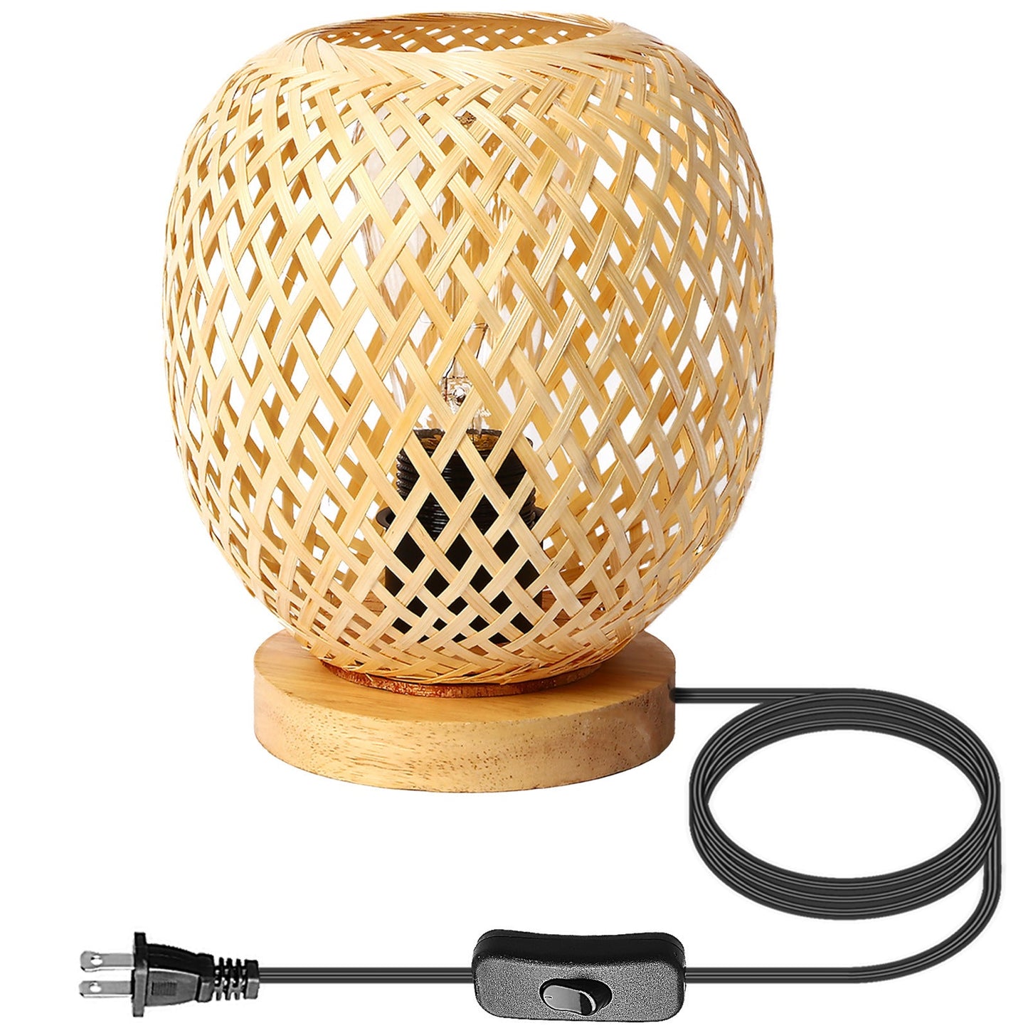 Contemporary Creative Openwork Round Bamboo Wood 1-Light Table Lamp For Living Room