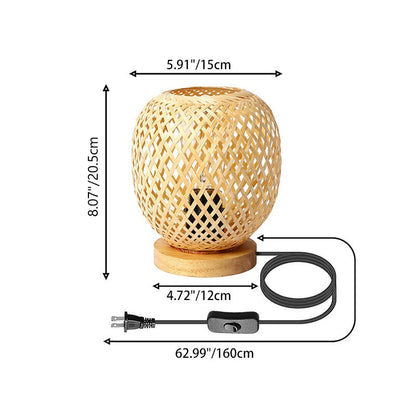 Contemporary Creative Openwork Round Bamboo Wood 1-Light Table Lamp For Living Room