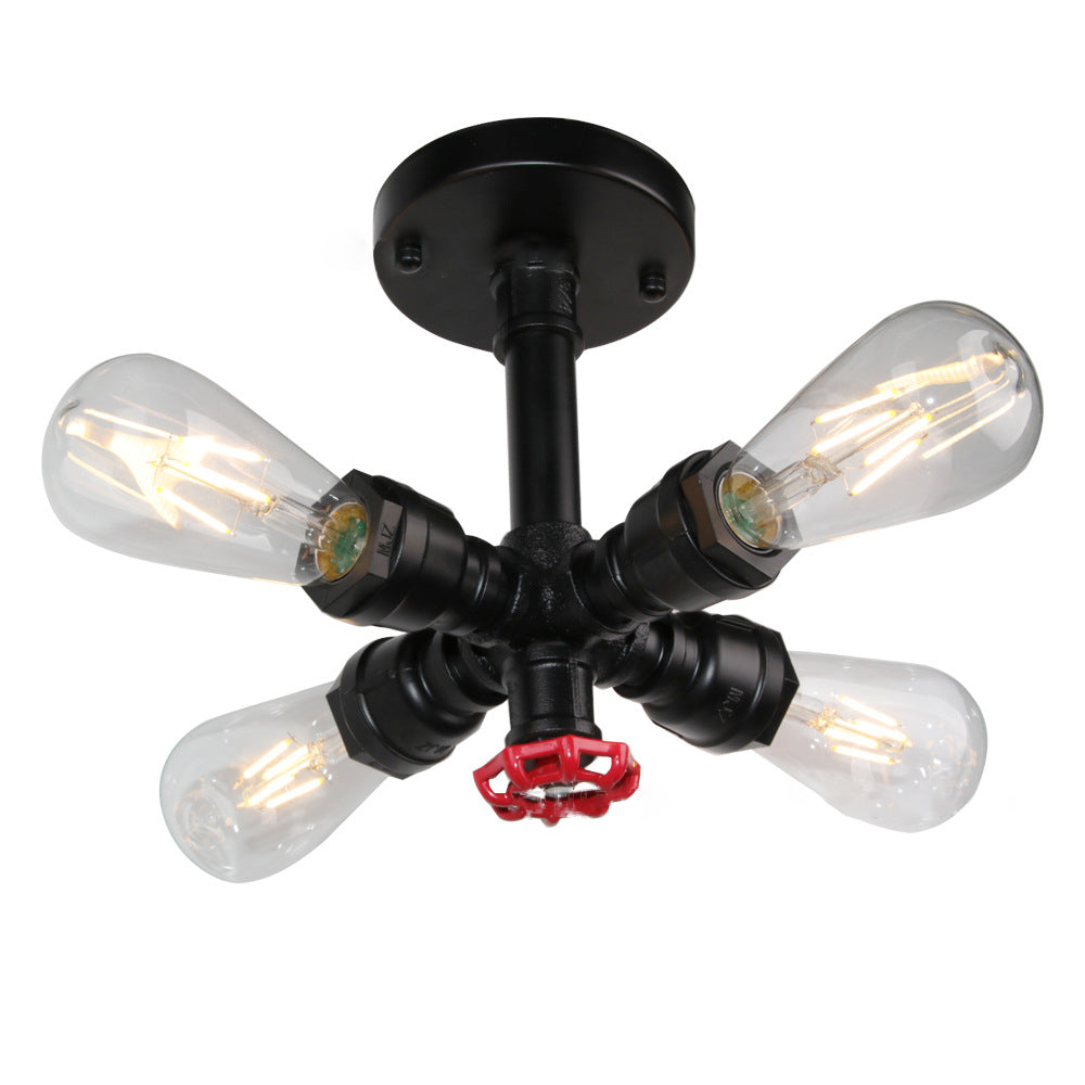 Contemporary Industrial Cross Round Glass Iron 4-Light Semi-Flush Mount Ceiling Light For Living Room