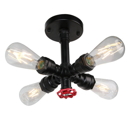 Contemporary Industrial Cross Round Glass Iron 4-Light Semi-Flush Mount Ceiling Light For Living Room