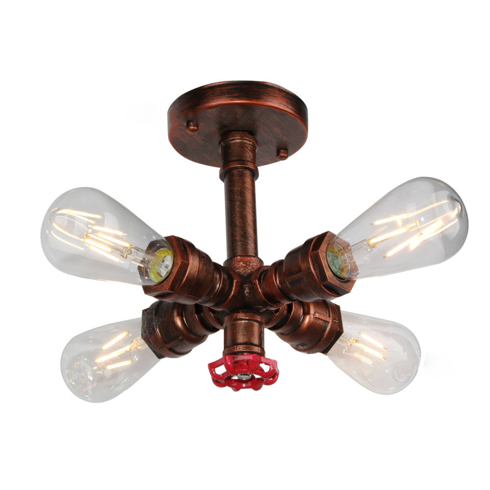 Contemporary Industrial Cross Round Glass Iron 4-Light Semi-Flush Mount Ceiling Light For Living Room