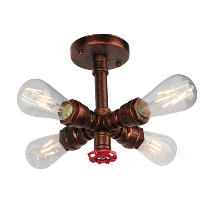Contemporary Industrial Cross Round Glass Iron 4-Light Semi-Flush Mount Ceiling Light For Living Room