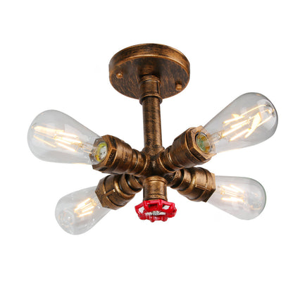 Contemporary Industrial Cross Round Glass Iron 4-Light Semi-Flush Mount Ceiling Light For Living Room