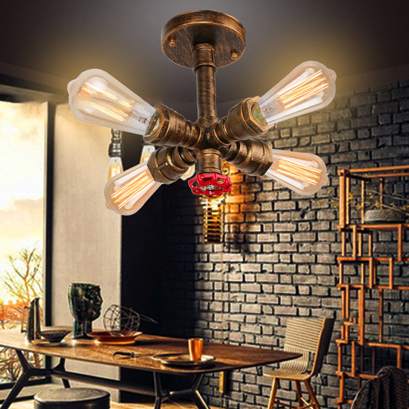 Contemporary Industrial Cross Round Glass Iron 4-Light Semi-Flush Mount Ceiling Light For Living Room
