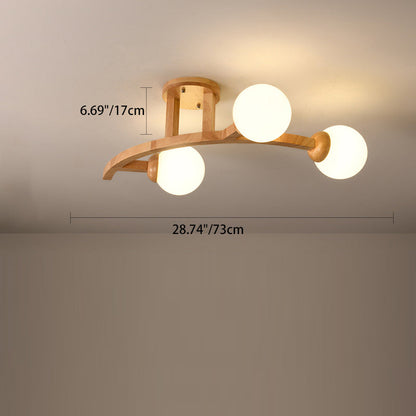 Contemporary Creative Branches Shapes Curves Glass Rubberwood 3/5/7 Light Semi-Flush Mount Ceiling Light For Living Room