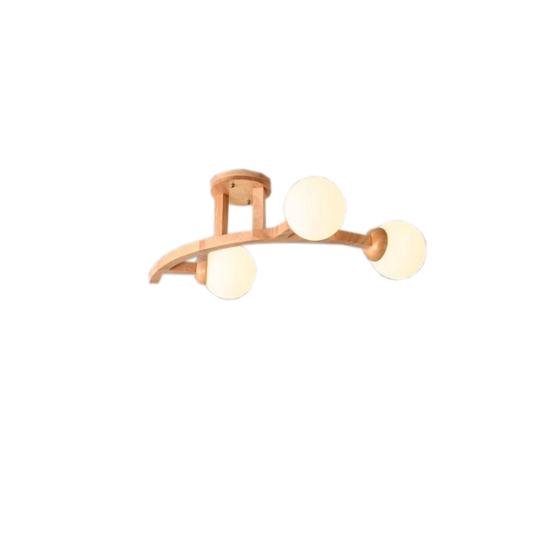 Contemporary Creative Branches Shapes Curves Glass Rubberwood 3/5/7 Light Semi-Flush Mount Ceiling Light For Living Room