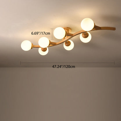 Contemporary Creative Branches Shapes Curves Glass Rubberwood 3/5/7 Light Semi-Flush Mount Ceiling Light For Living Room
