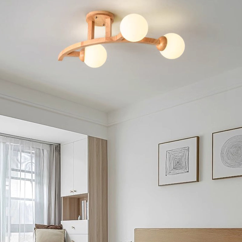 Contemporary Creative Branches Shapes Curves Glass Rubberwood 3/5/7 Light Semi-Flush Mount Ceiling Light For Living Room