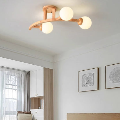 Contemporary Creative Branches Shapes Curves Glass Rubberwood 3/5/7 Light Semi-Flush Mount Ceiling Light For Living Room