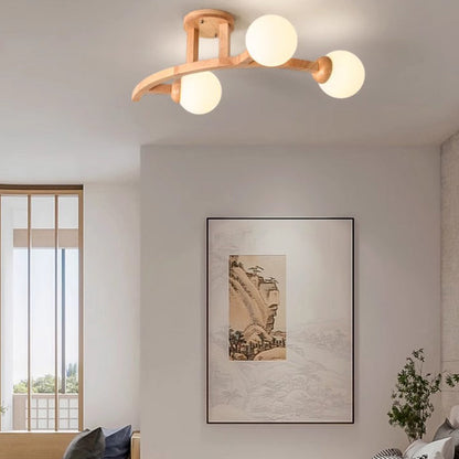 Contemporary Creative Branches Shapes Curves Glass Rubberwood 3/5/7 Light Semi-Flush Mount Ceiling Light For Living Room