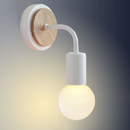 Modern Minimalist Round Curved Column Wood Iron 1-Light Wall Sconce Lamp For Living Room