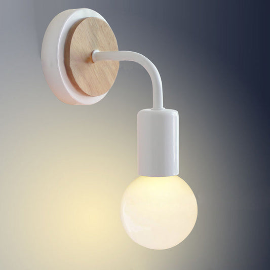 Modern Minimalist Round Curved Column Wood Iron 1-Light Wall Sconce Lamp For Living Room