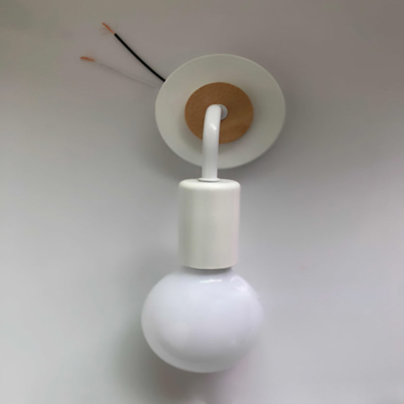 Modern Minimalist Round Curved Column Wood Iron 1-Light Wall Sconce Lamp For Living Room