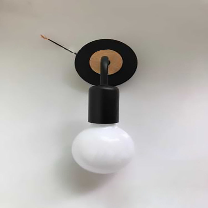 Modern Minimalist Round Curved Column Wood Iron 1-Light Wall Sconce Lamp For Living Room