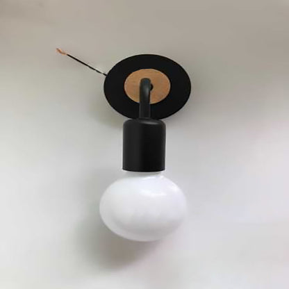 Modern Minimalist Round Curved Column Wood Iron 1-Light Wall Sconce Lamp For Living Room