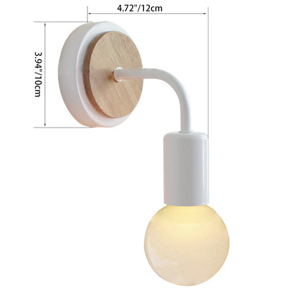 Modern Minimalist Round Curved Column Wood Iron 1-Light Wall Sconce Lamp For Living Room