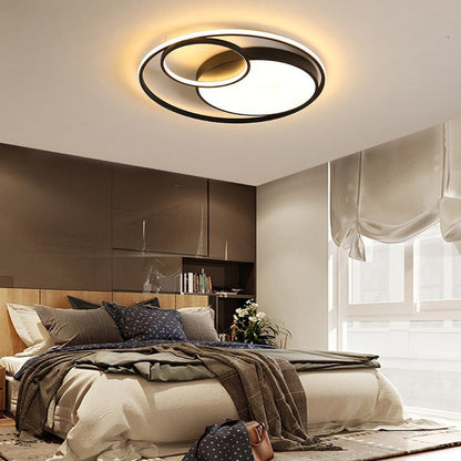 Modern Minimalist Round Stacking Ring Iron LED Flush Mount Ceiling Light For Bedroom