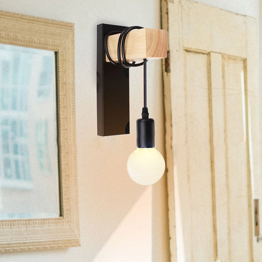 Contemporary Industrial Rectangular Cylinder Glass Iron 1-Light Wall Sconce Lamp For Living Room
