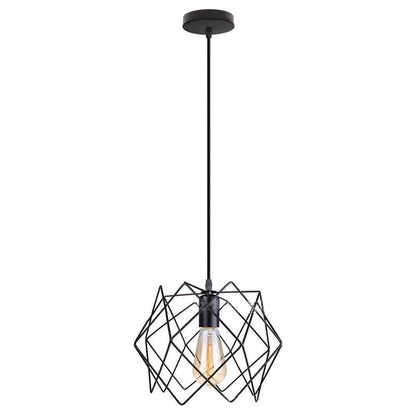 Contemporary Industrial Prismatic Hollow Round Glass Sisal Iron 1-Light Pendant Light For Living Room