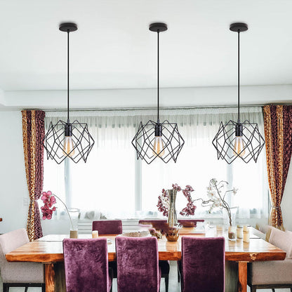 Contemporary Industrial Prismatic Hollow Round Glass Sisal Iron 1-Light Pendant Light For Living Room