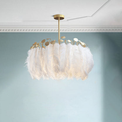 Contemporary Creative Round Double Layer Leaf Feather Iron 1/3 Light Chandelier For Living Room