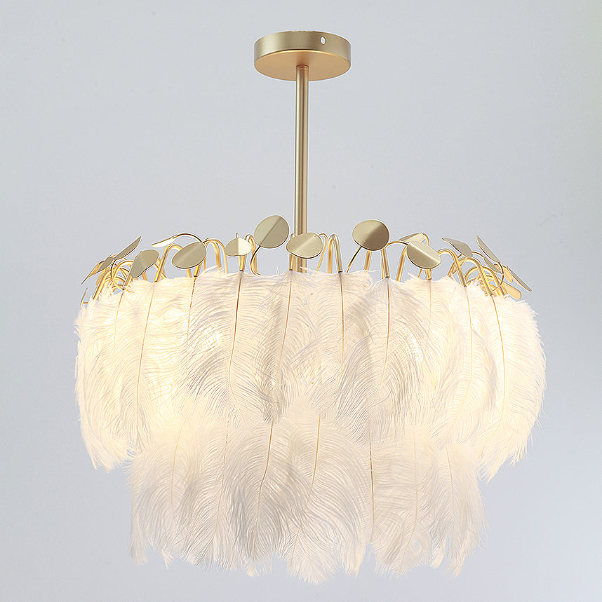 Contemporary Creative Round Double Layer Leaf Feather Iron 1/3 Light Chandelier For Living Room