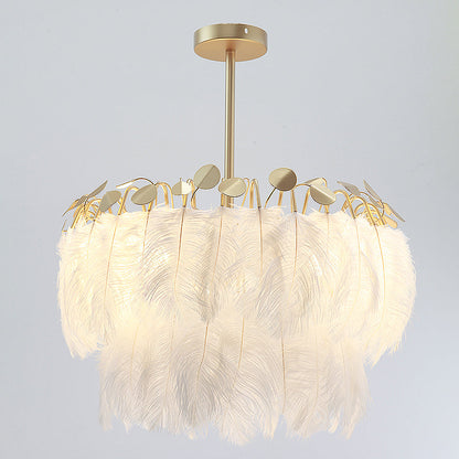 Contemporary Creative Round Double Layer Leaf Feather Iron 1/3 Light Chandelier For Living Room